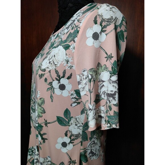 Nina Leonard Women Pink Floral Sheer Hem Pockets Short sleeve Tunic‎ Size M - Picture 4 of 7